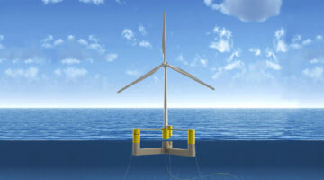 3D render of offshore wind turbine.