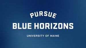 A photo of the Pursue Blue Horizons logo on a blue background